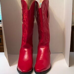 Red Faux Leather Western Boots with 2 1/2 inch heel Size 43.